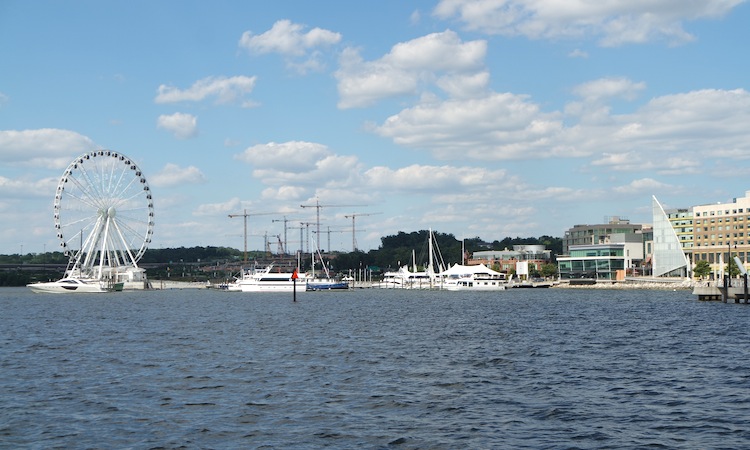 View of National Harbor from water taxi
