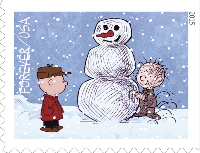 Charlie Brown snowman stamp